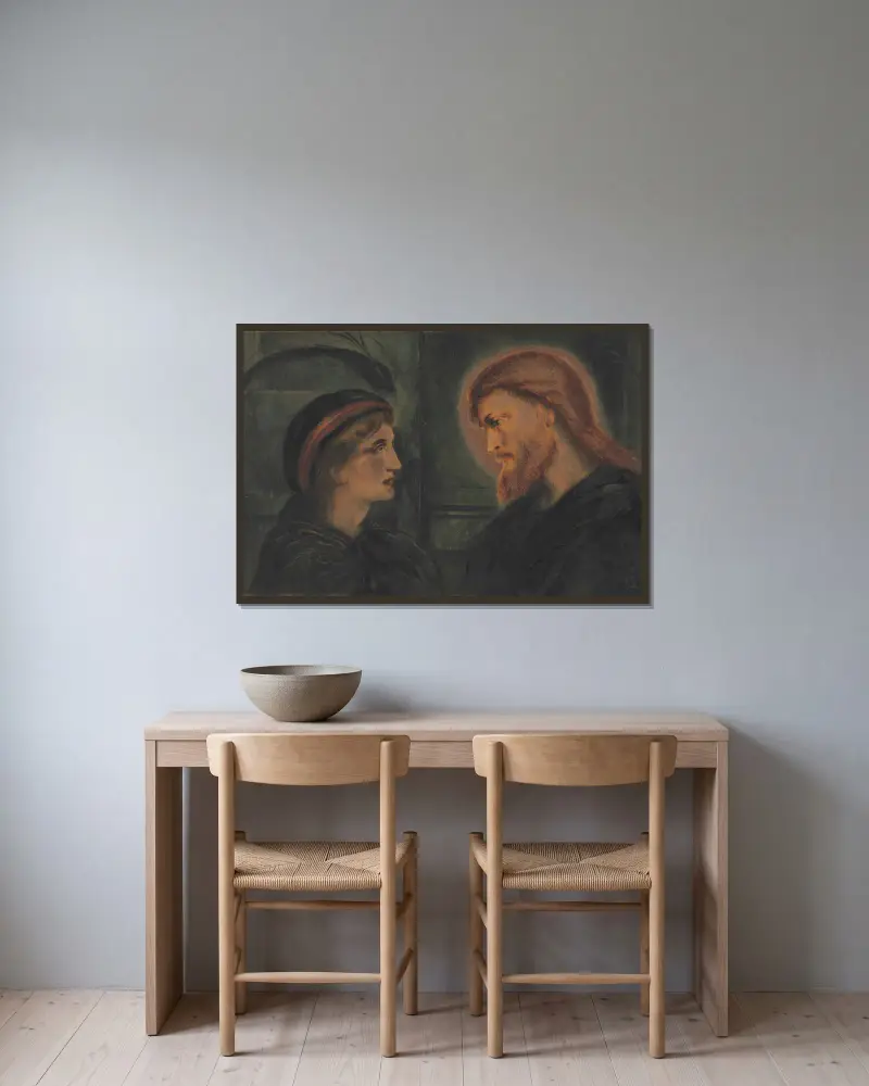 Christ And A Youth av Simeon Solomon inramad på en vägg