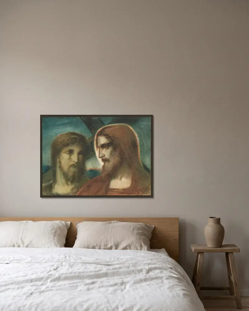 Kristus och Josef från Arimataia av Simeon Solomon inramad på en vägg