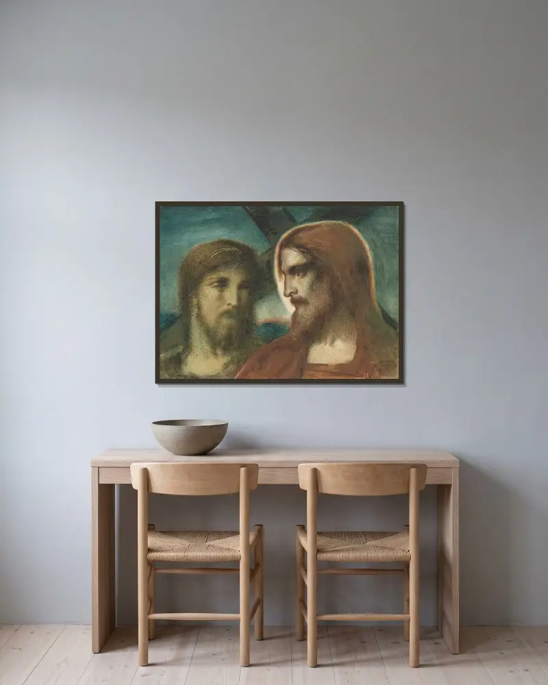 Kristus och Josef från Arimataia av Simeon Solomon inramad på en vägg