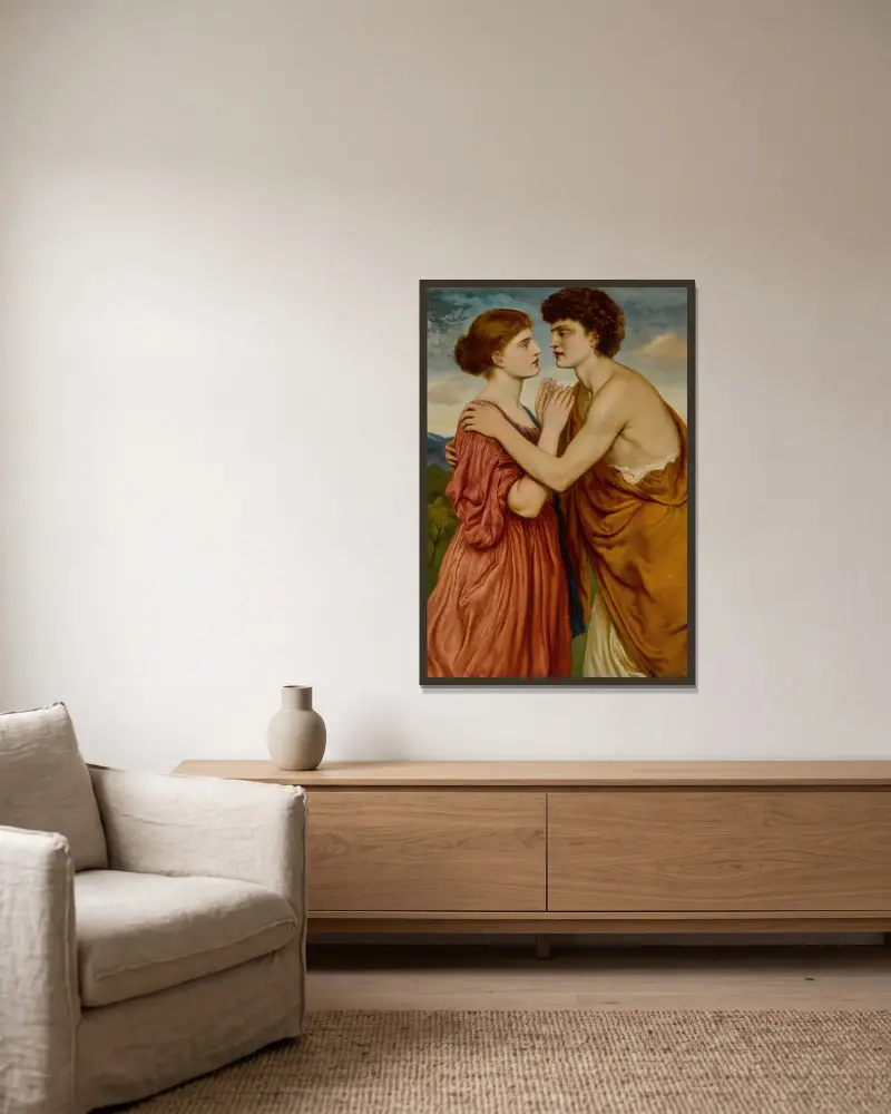 Damon und Aglae von Simeon Solomon gerahmt an einer Wand