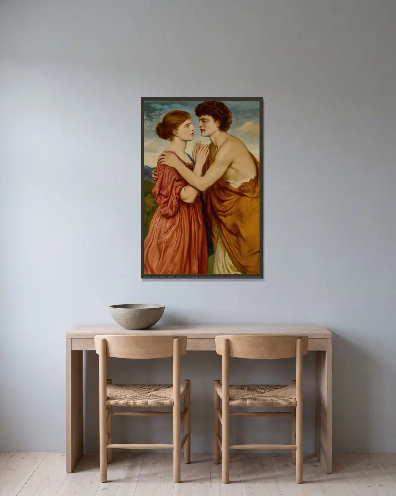 Damon und Aglae von Simeon Solomon gerahmt an einer Wand
