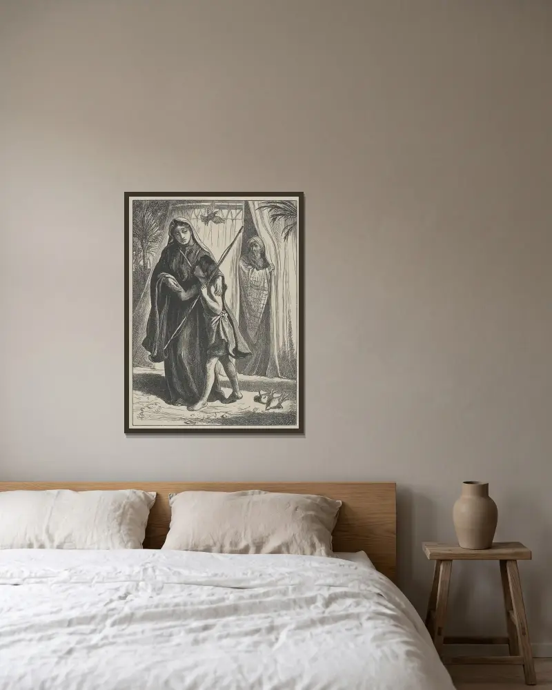 Hagar och Ismael av Simeon Solomon inramad på en vägg