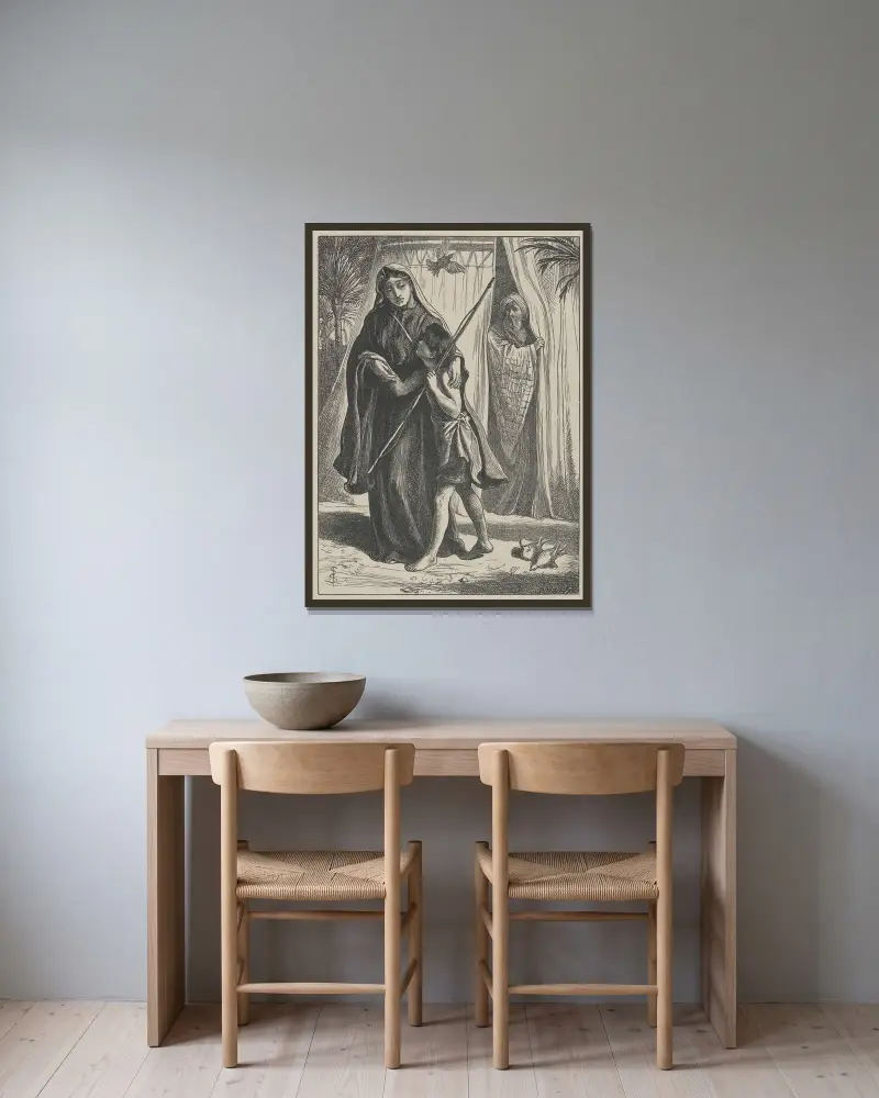 Hagar och Ismael av Simeon Solomon inramad på en vägg