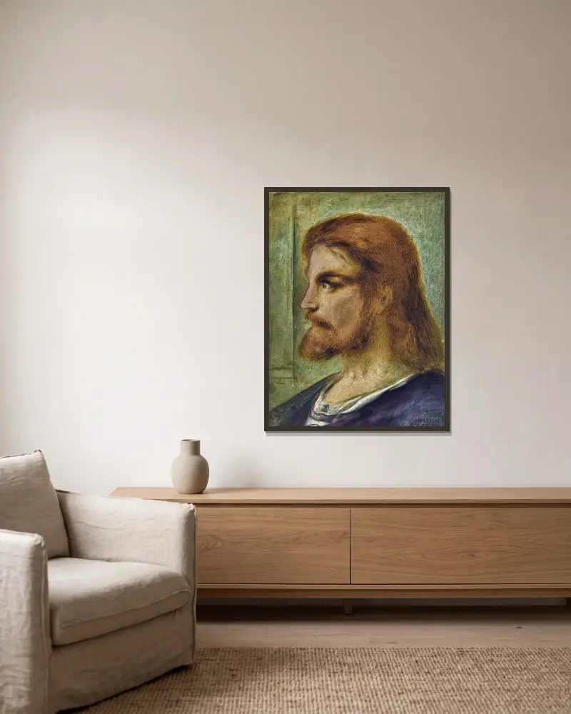 Head Of Christ av Simeon Solomon inramad på en vägg