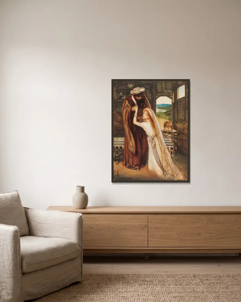 Ruth und Boas von Simeon Solomon gerahmt an einer Wand