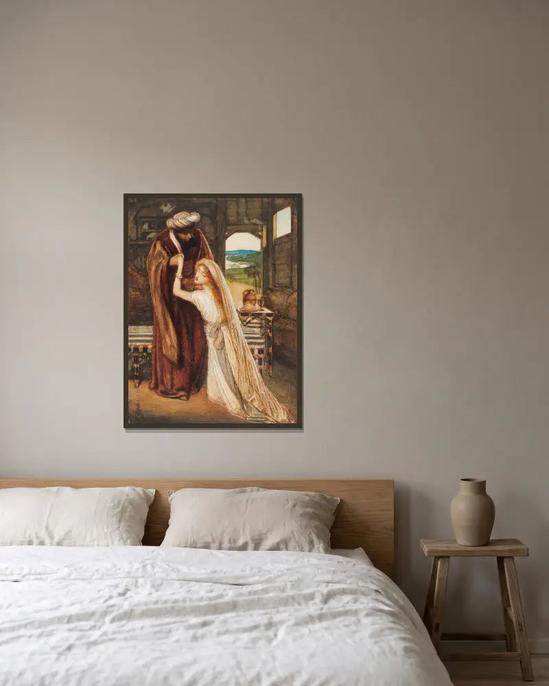Ruth und Boas von Simeon Solomon gerahmt an einer Wand