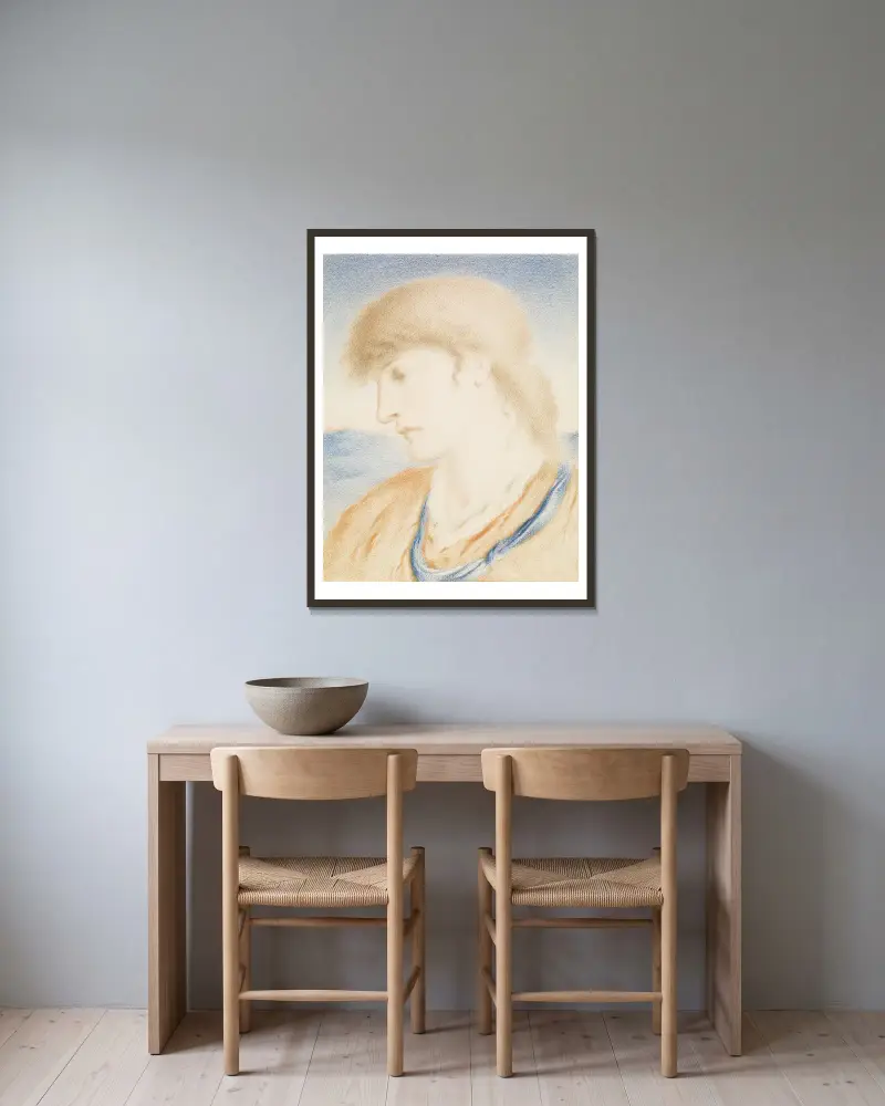 Studie eines Kopfes von Simeon Solomon gerahmt an einer Wand
