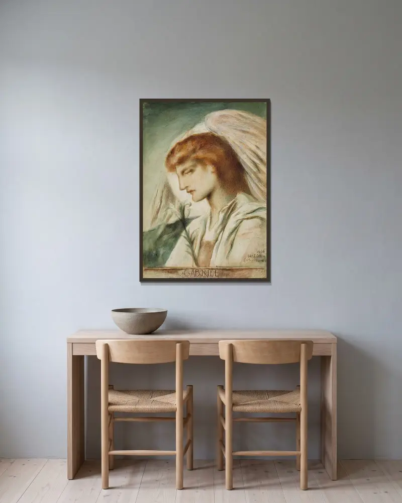 Der Erzengel Gabriel von Simeon Solomon gerahmt an einer Wand
