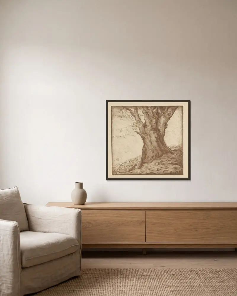 Buchenstamm von Simon Moulijn gerahmt an einer Wand