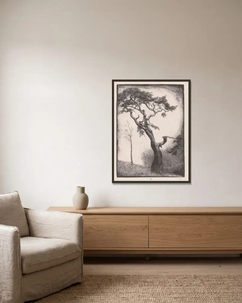 Dennenboom von Simon Moulijn gerahmt an einer Wand