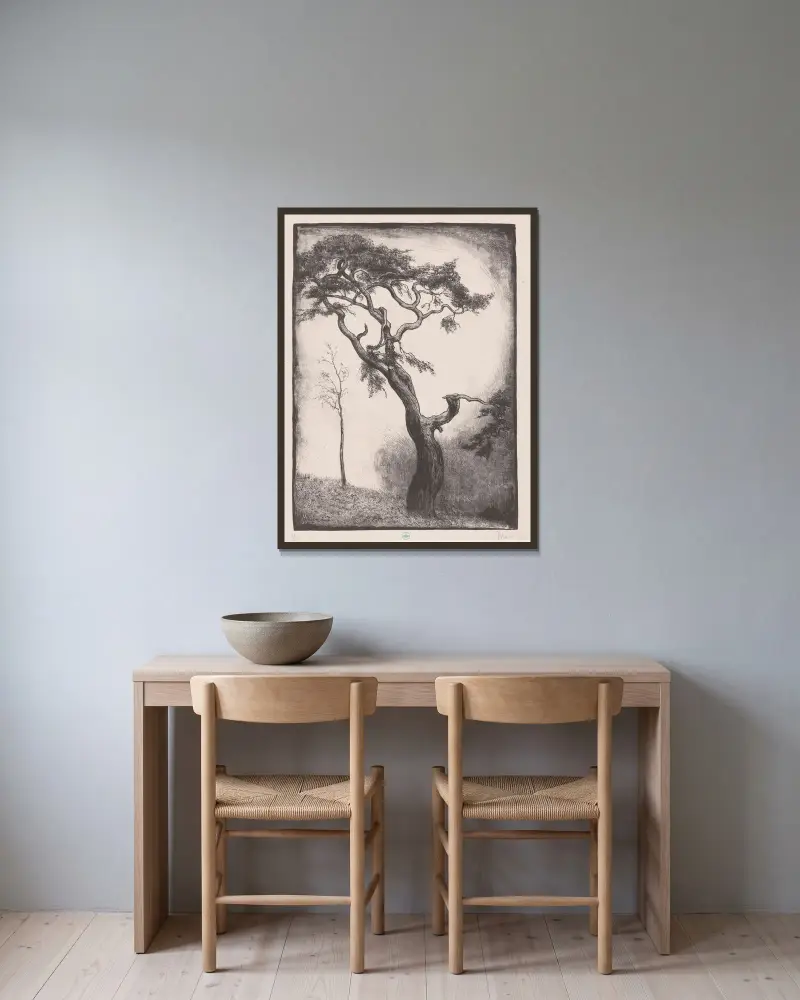 Dennenboom von Simon Moulijn gerahmt an einer Wand