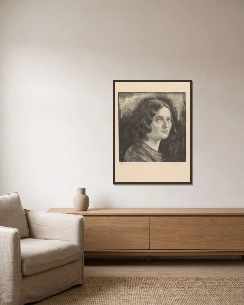 Portret van een onbekende vrouw av Simon Moulijn inramad på en vägg