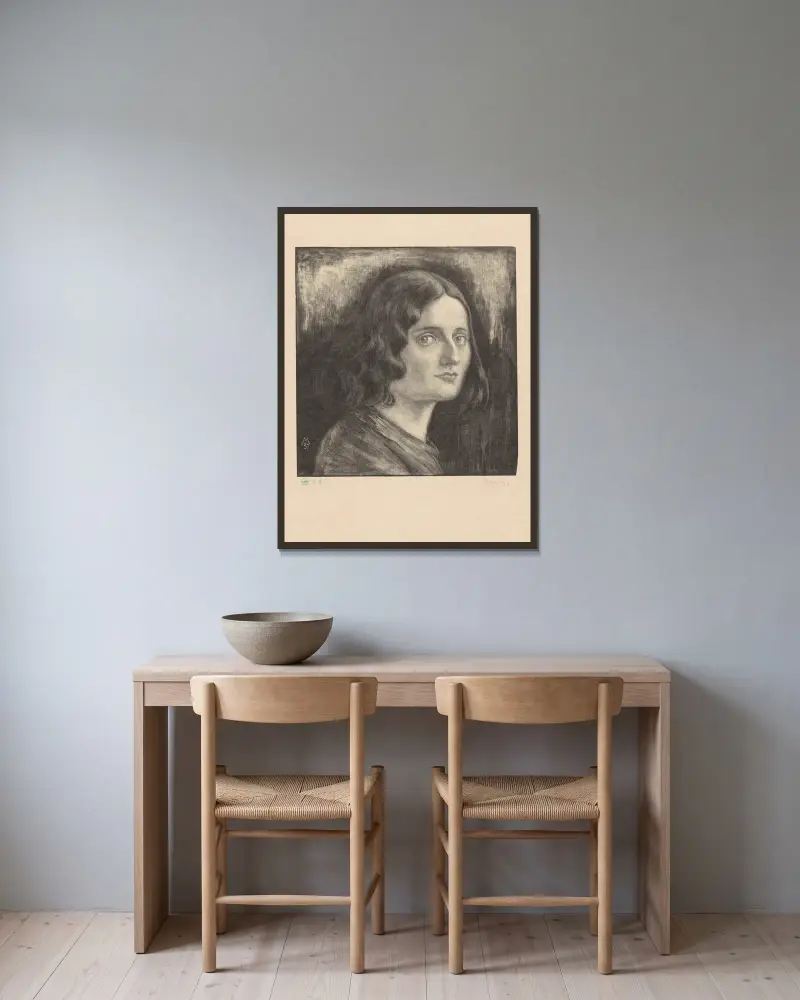 Portret van een onbekende vrouw av Simon Moulijn inramad på en vägg