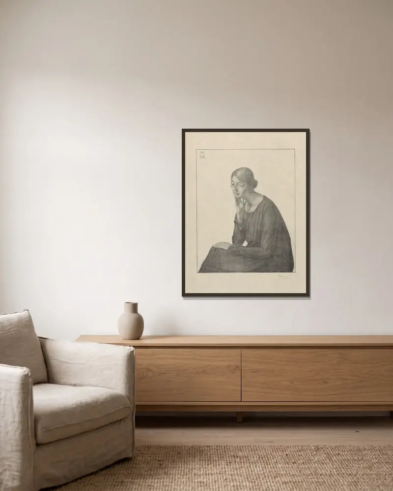 Portret van Henriëtte Haitsma Mulier, 1924 av Simon Moulijn inramad på en vägg