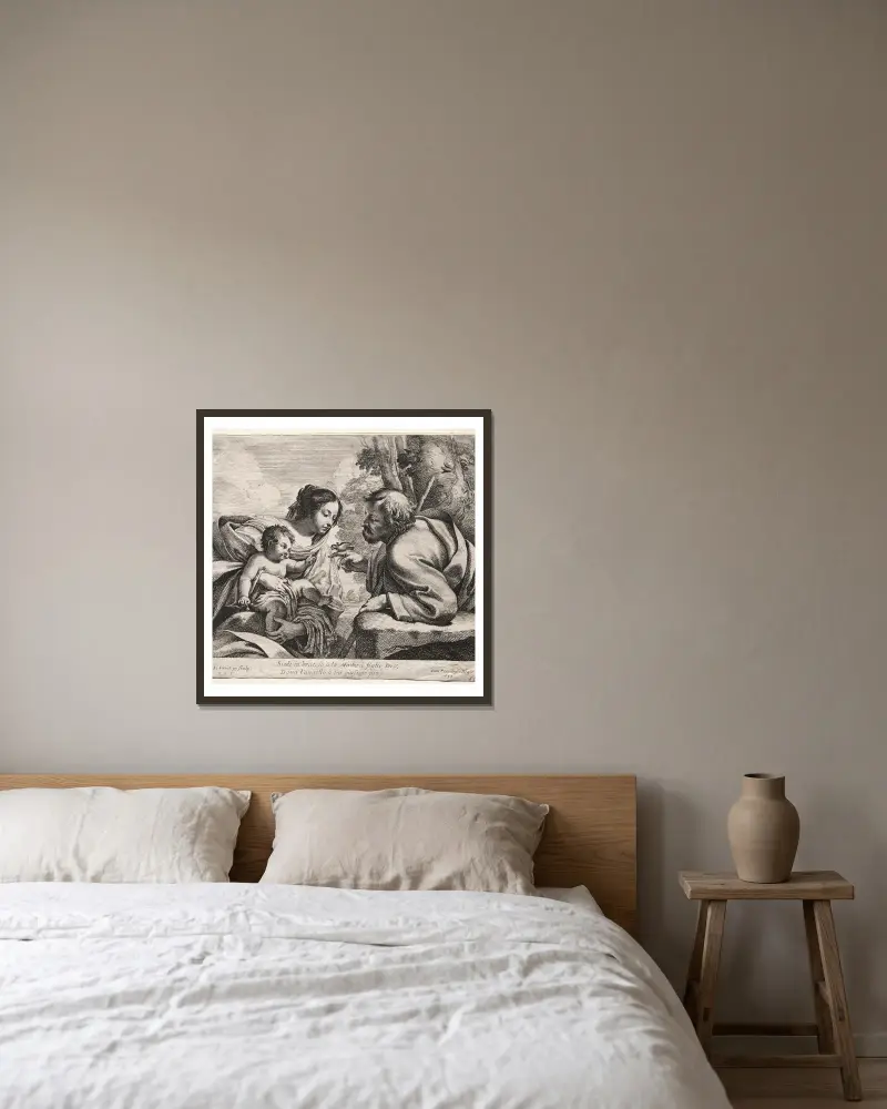 Heilige Familie von Simon Vouet gerahmt an einer Wand