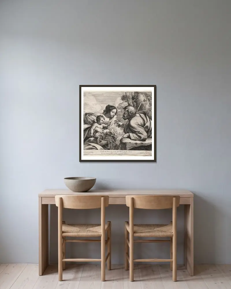 Heilige Familie von Simon Vouet gerahmt an einer Wand
