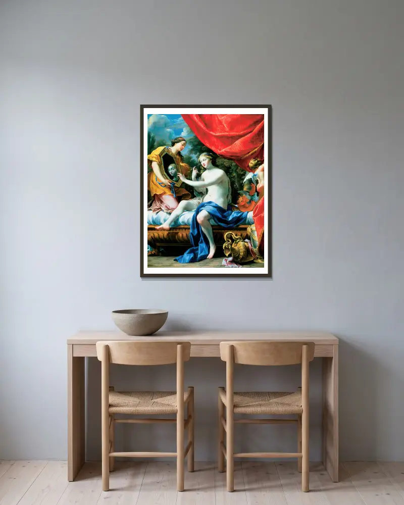 The Toilette of Venus av Simon Vouet inramad på en vägg