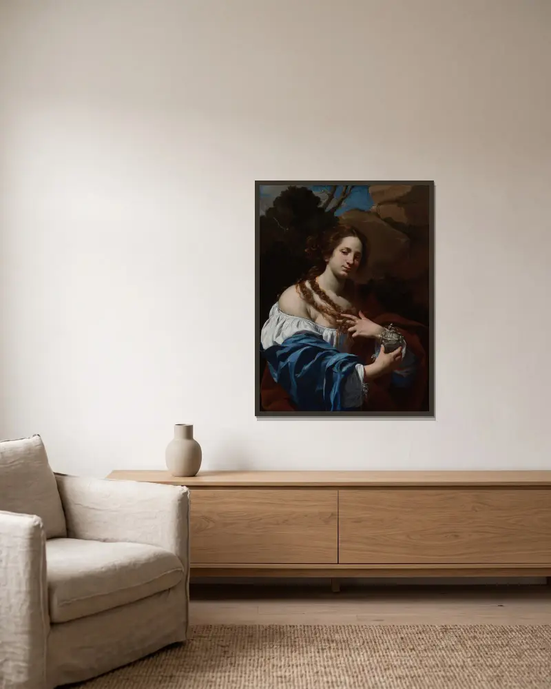 Virginia da Vezzo, the Artist’s Wife, as the Magdalen av Simon Vouet inramad på en vägg