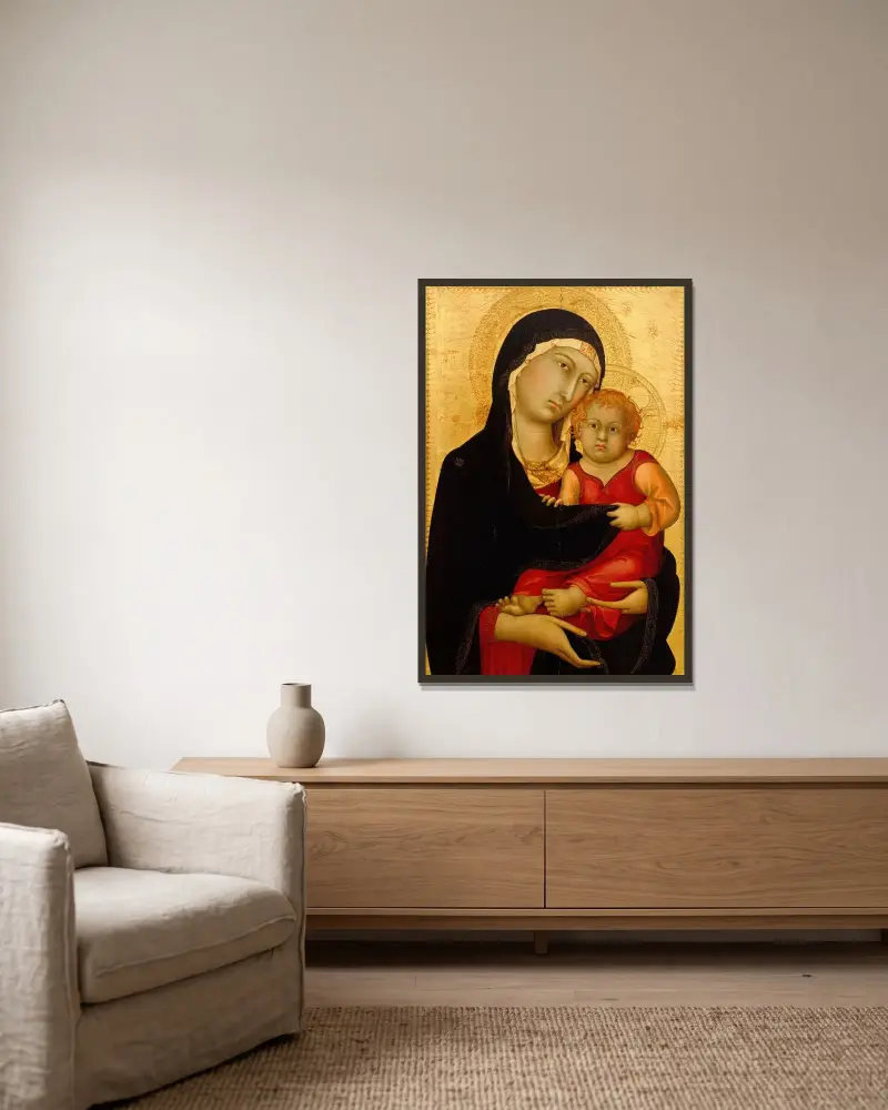 Madonna and Child av Simone Martini inramad på en vägg