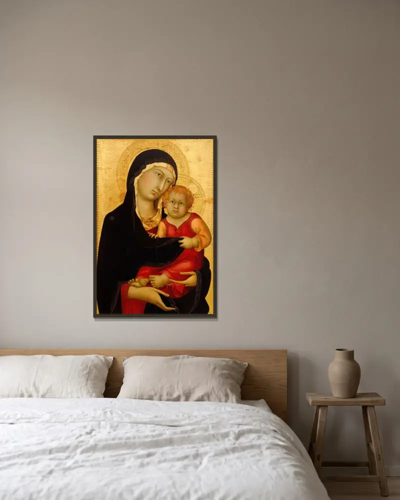 Madonna and Child av Simone Martini inramad på en vägg
