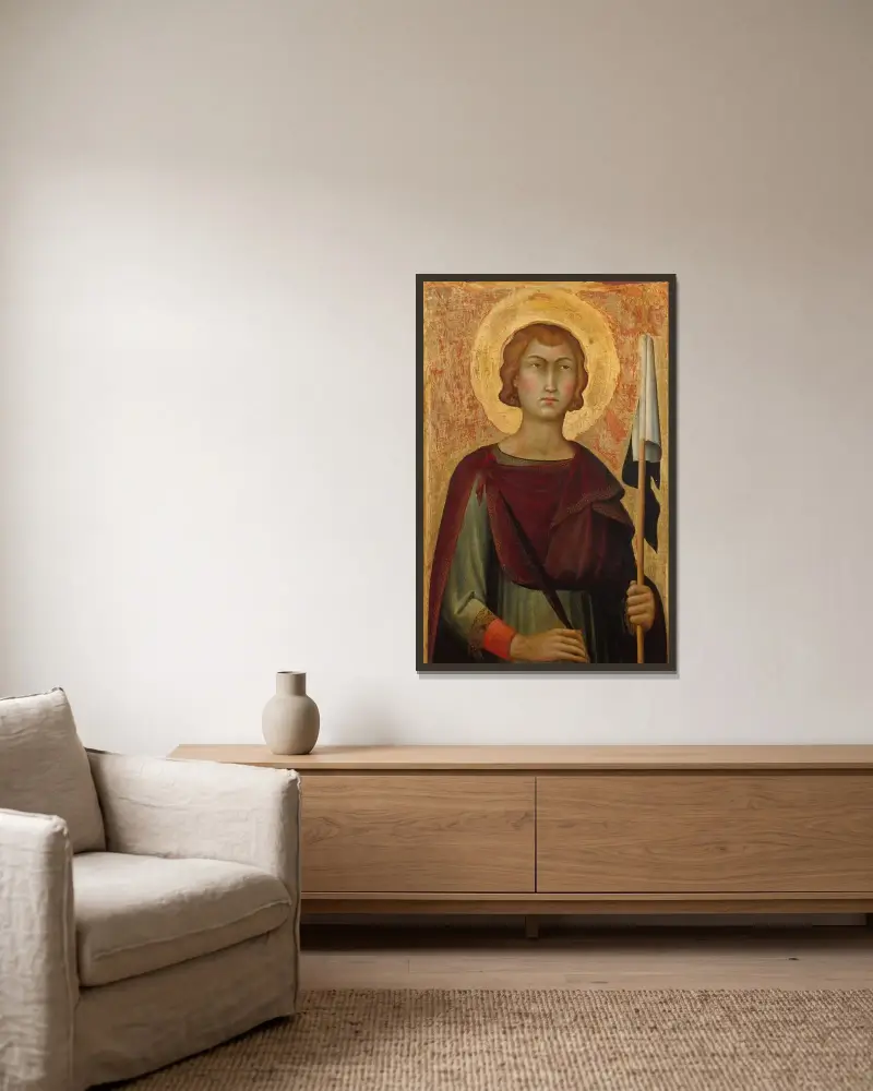 Saint Ansanus av Simone Martini inramad på en vägg