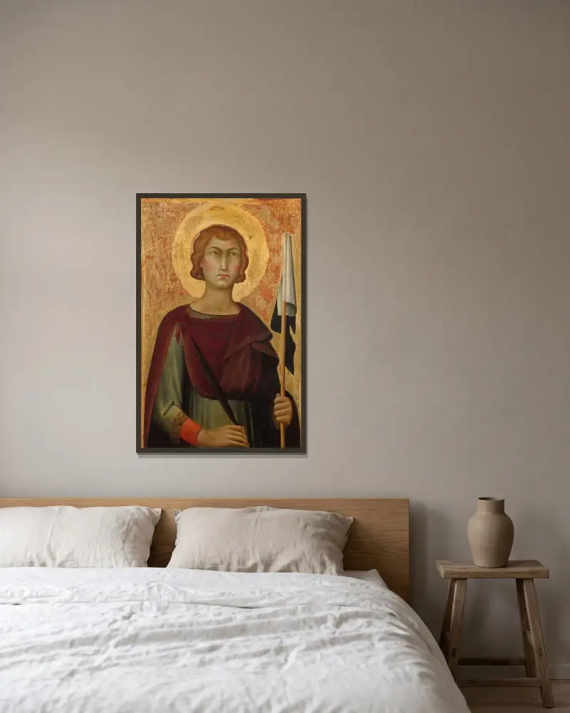 Saint Ansanus av Simone Martini inramad på en vägg