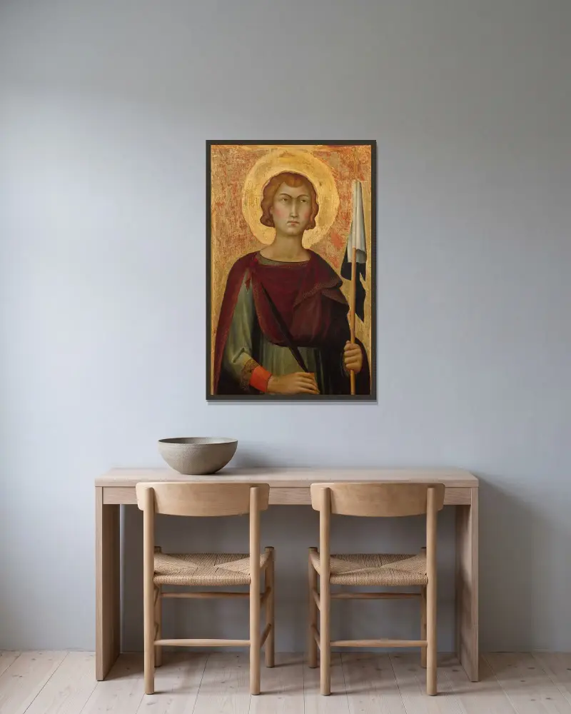 Saint Ansanus av Simone Martini inramad på en vägg