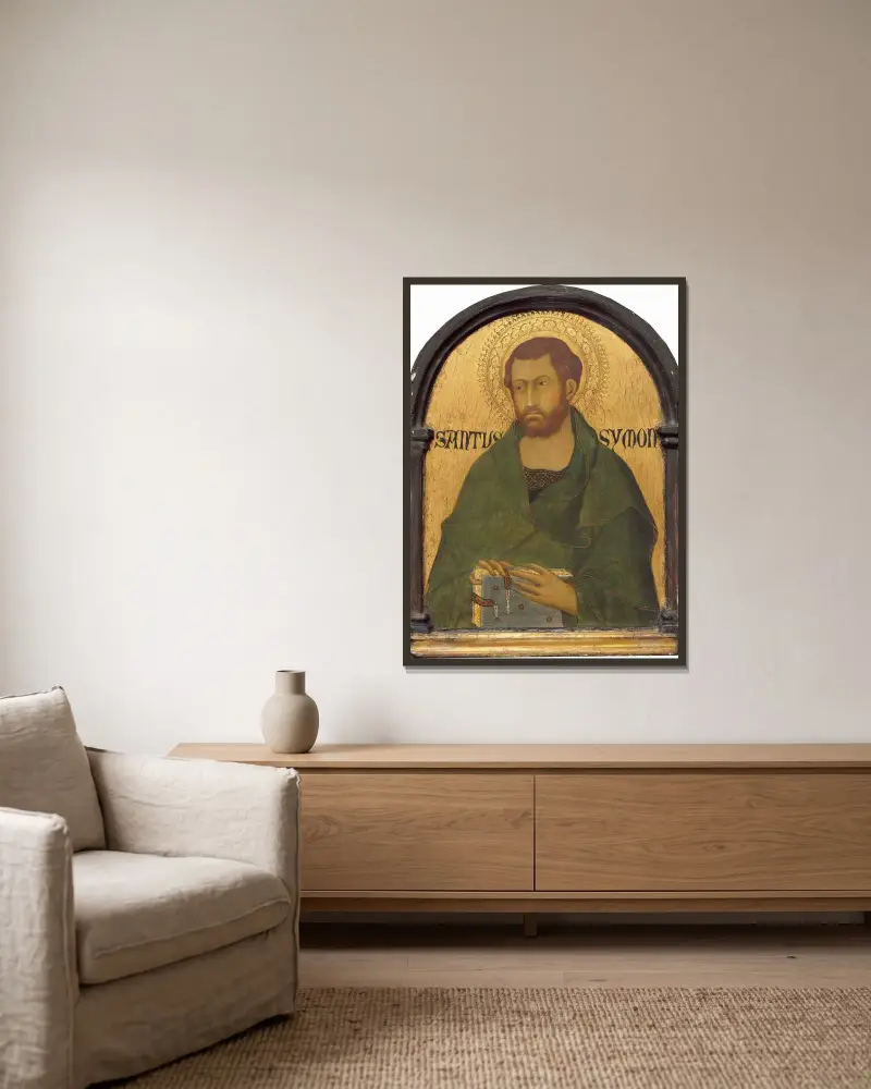 Saint Simon av Simone Martini inramad på en vägg