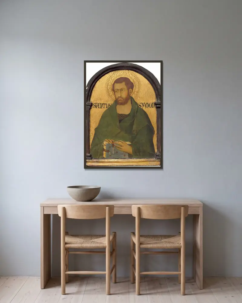 Saint Simon av Simone Martini inramad på en vägg