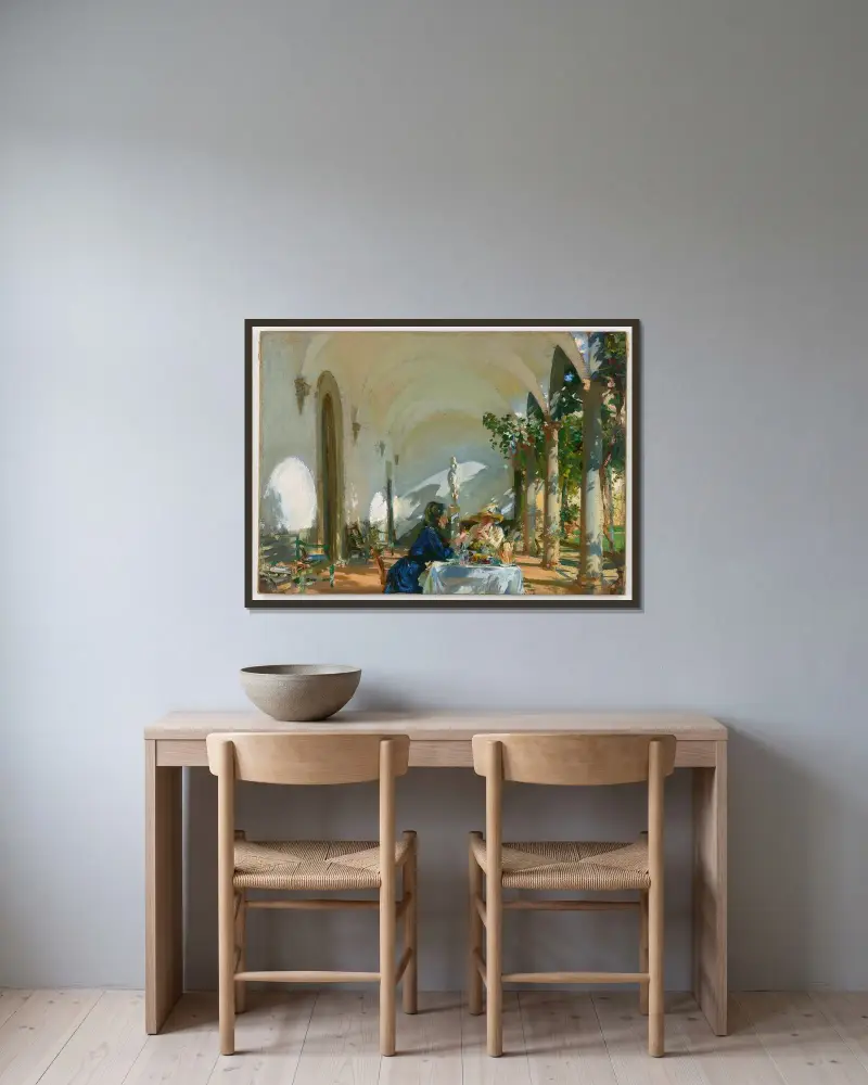 Frühstück in der Loggia von John Singer Sargent gerahmt an einer Wand