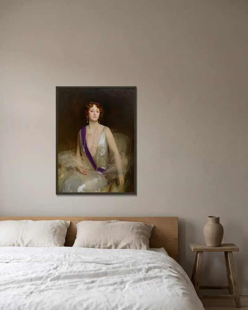 Grace Elvina, Marchioness Curzon of Kedleston av John Singer Sargent inramad på en vägg