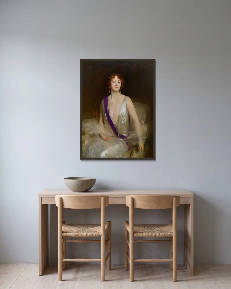 Grace Elvina, Marchioness Curzon of Kedleston av John Singer Sargent inramad på en vägg