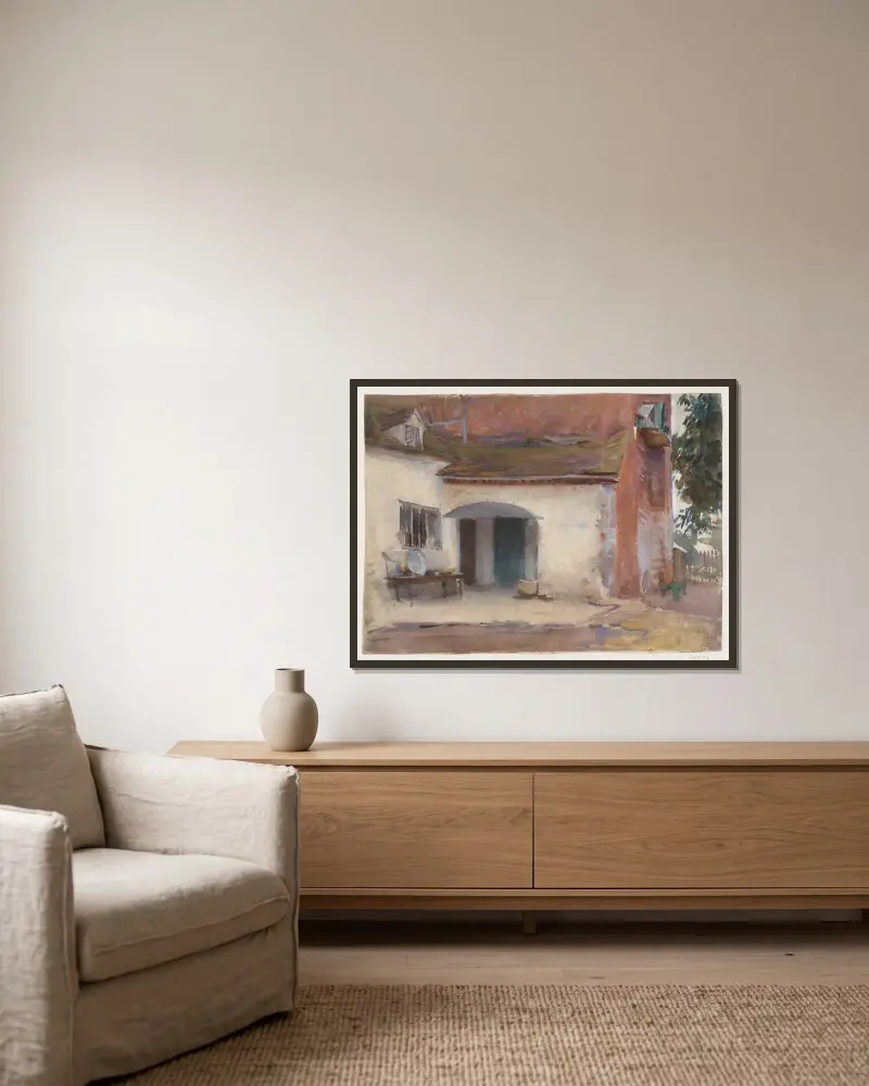 Haus und Hof von John Singer Sargent gerahmt an einer Wand