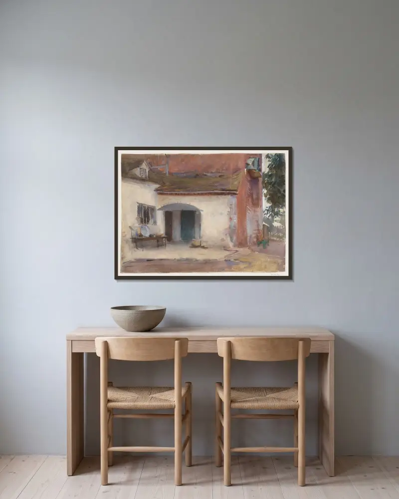Haus und Hof von John Singer Sargent gerahmt an einer Wand