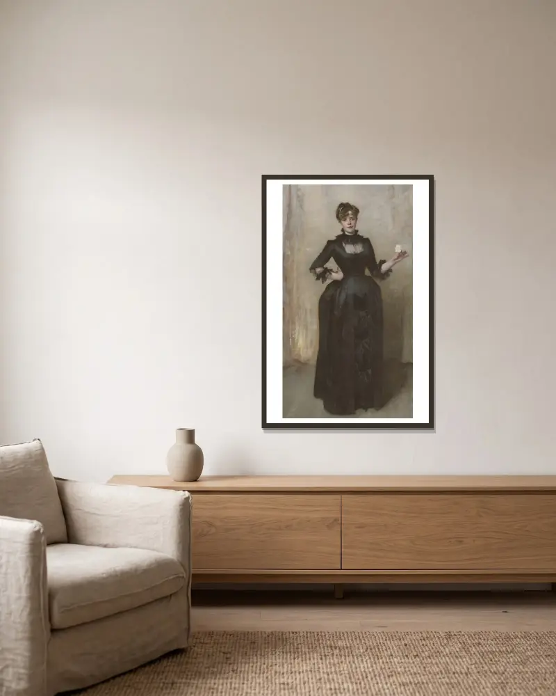 Dame mit der Rose von John Singer Sargent gerahmt an einer Wand