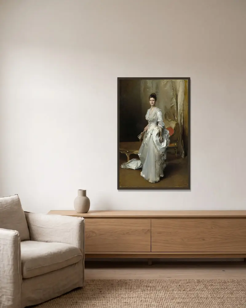 Margaret Stuyvesant Rutherfurd White (Mrs. Henry White) av John Singer Sargent inramad på en vägg