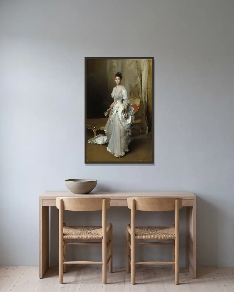 Margaret Stuyvesant Rutherfurd White (Mrs. Henry White) av John Singer Sargent inramad på en vägg