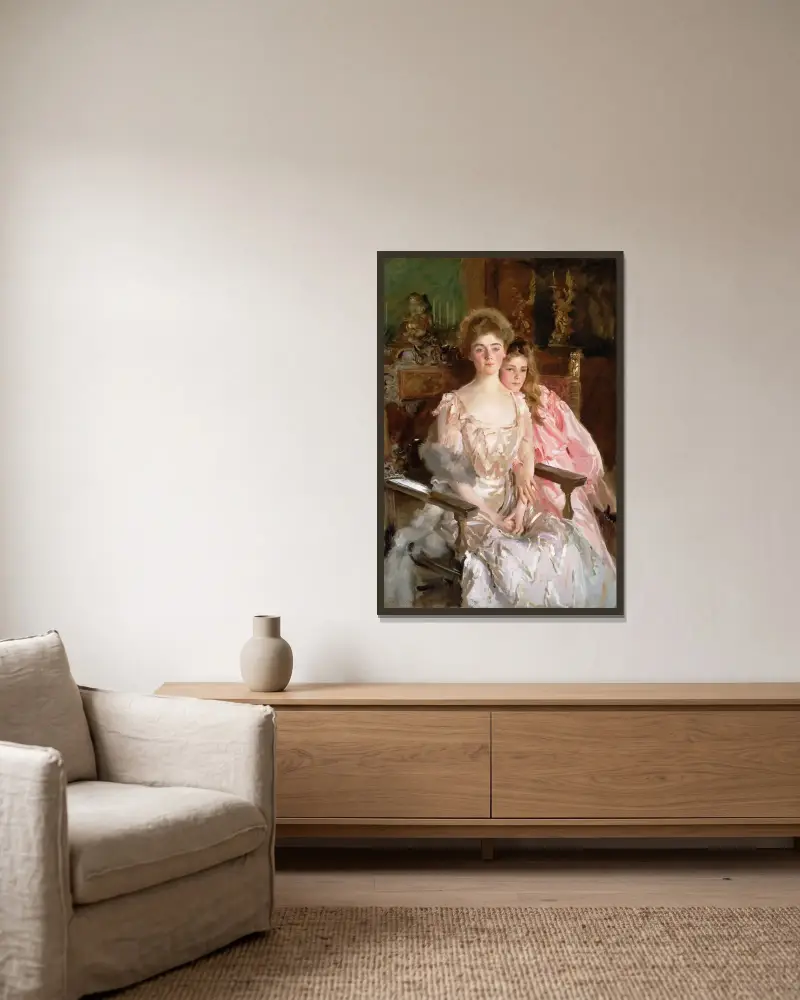 Mrs. Fiske Warren (Gretchen Osgood) And Her Daughter Rachel av John Singer Sargent inramad på en vägg