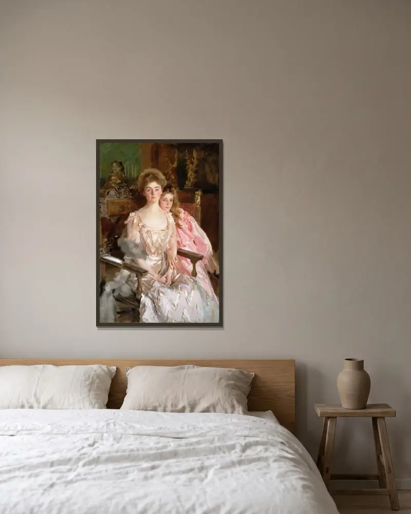 Mrs. Fiske Warren (Gretchen Osgood) And Her Daughter Rachel av John Singer Sargent inramad på en vägg