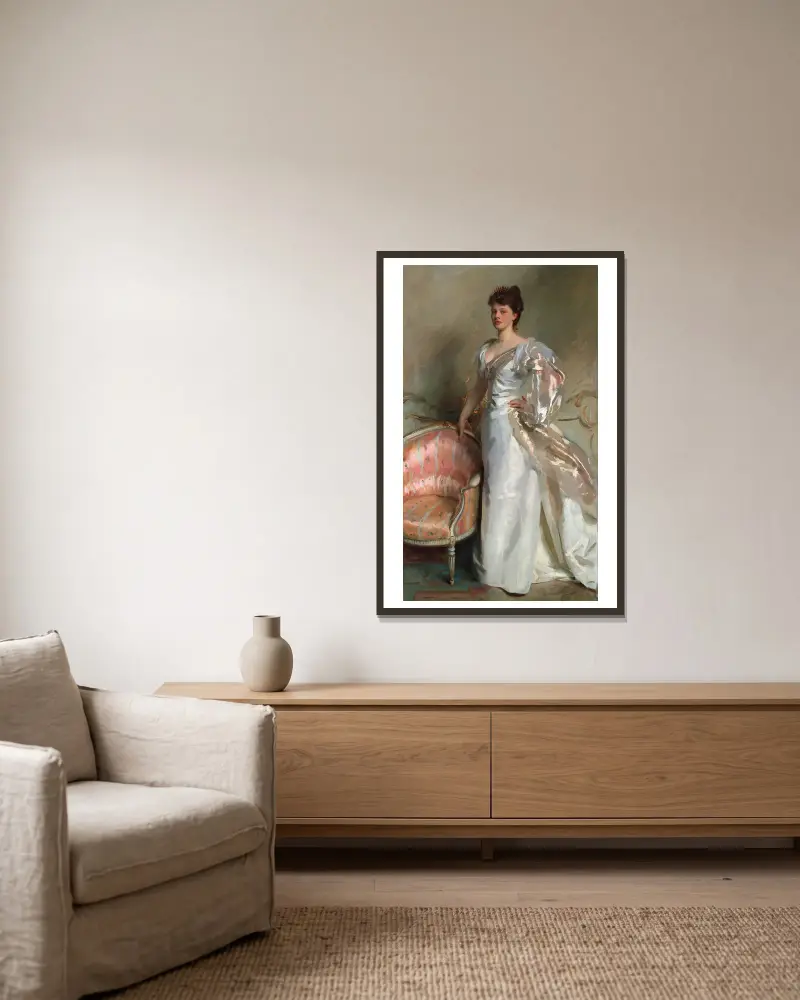 Mrs. George Swinton (Elizabeth Ebsworth) av John Singer Sargent inramad på en vägg