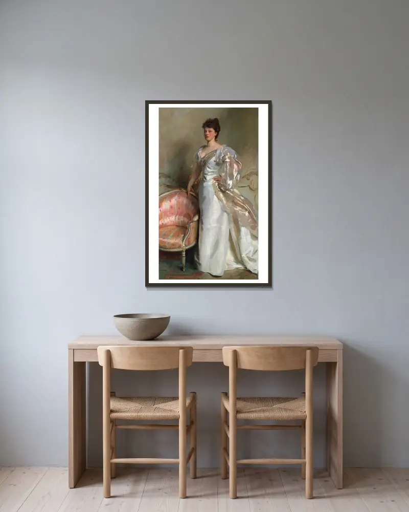 Mrs. George Swinton (Elizabeth Ebsworth) av John Singer Sargent inramad på en vägg