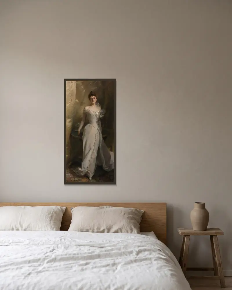Porträt von Lisa Colt Curtis von John Singer Sargent gerahmt an einer Wand