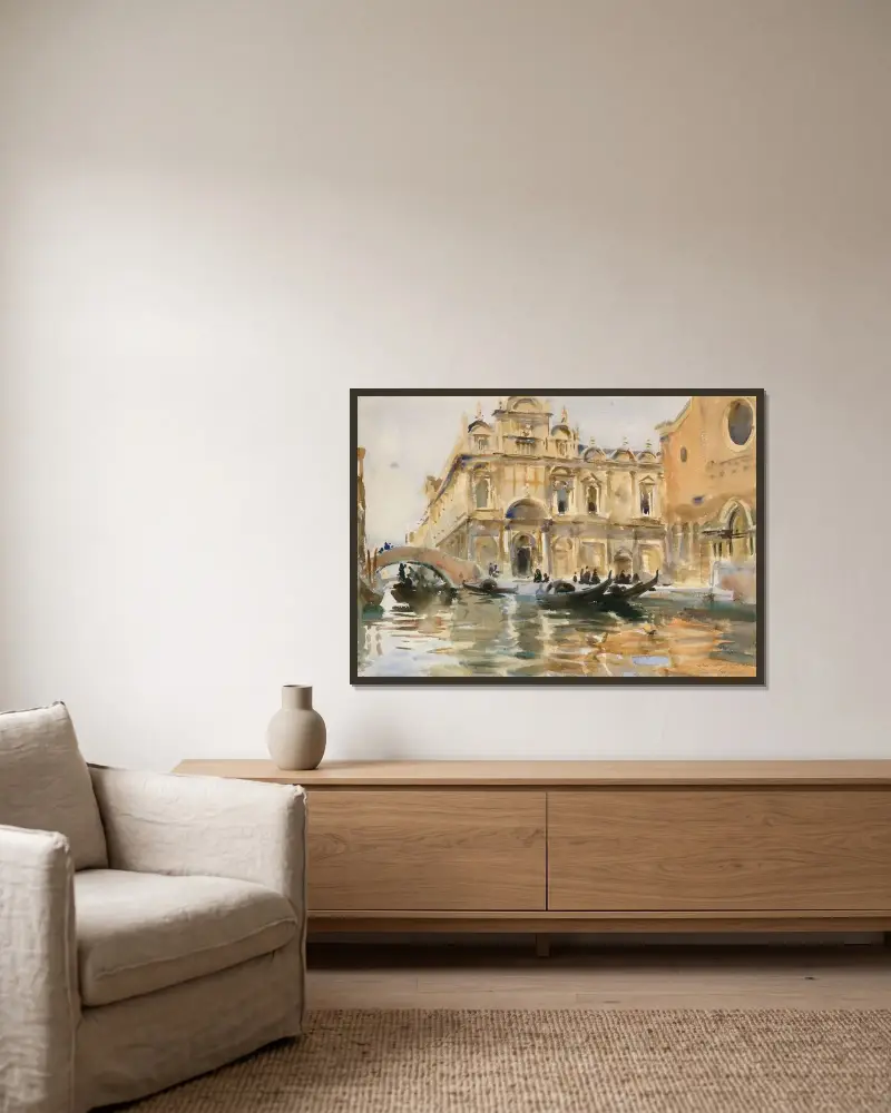 Rio dei Mendicanti, Venice av John Singer Sargent inramad på en vägg