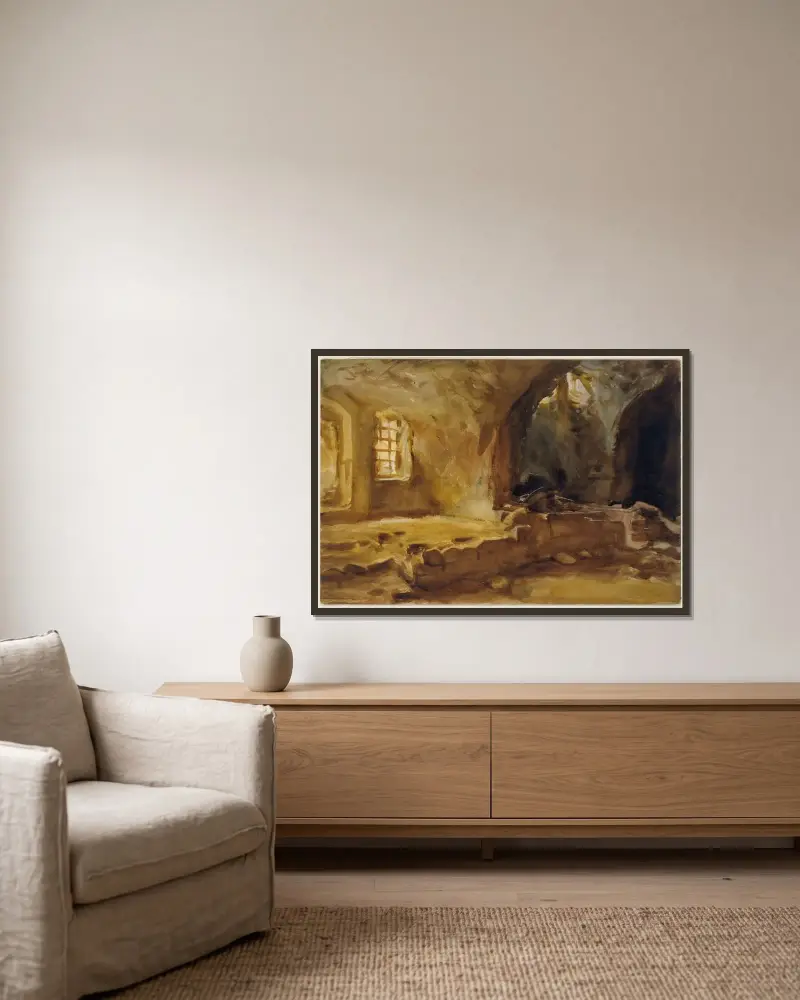 Zerstörter Keller – Arras von John Singer Sargent gerahmt an einer Wand