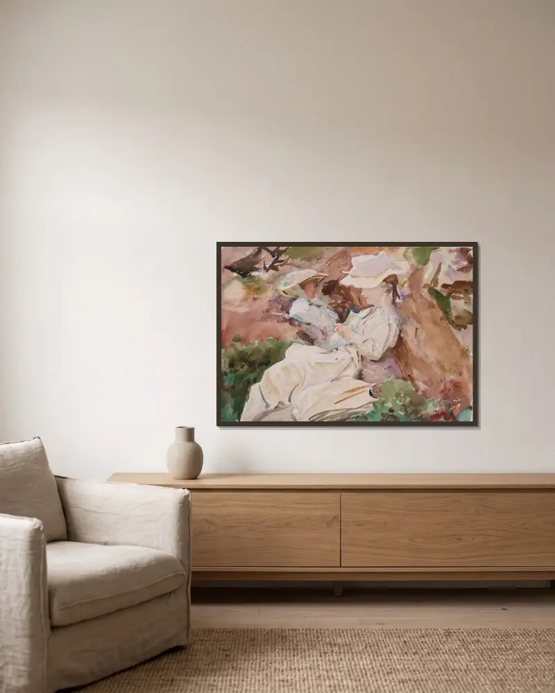 Simplon – Mrs Barnard and her Daughter Dorothy av John Singer Sargent inramad på en vägg