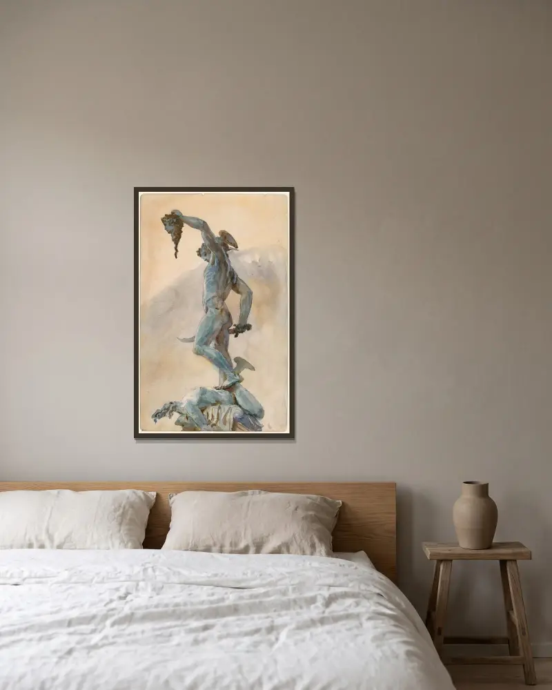 Sketch of Cellini’s ‘Perseus’ av John Singer Sargent inramad på en vägg