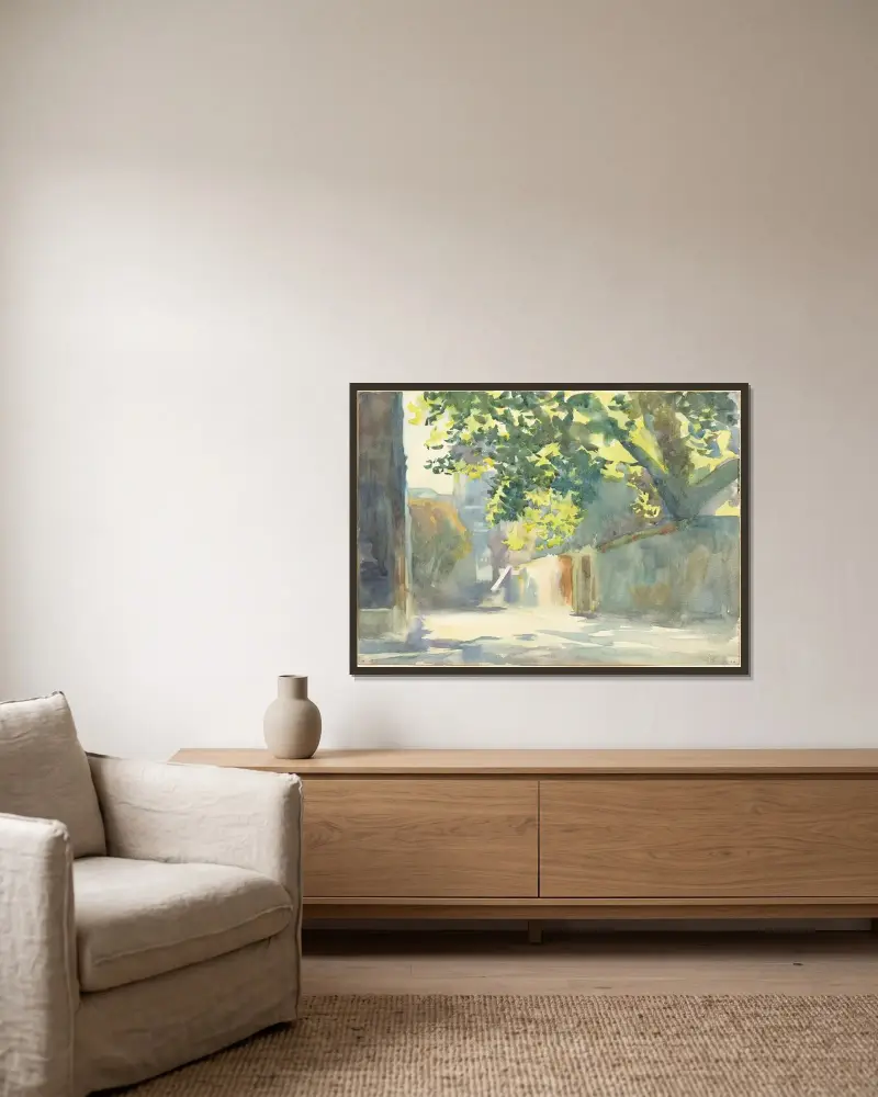 Oslněná zeď pod stromem, John Singer Sargent v rámu na stěně