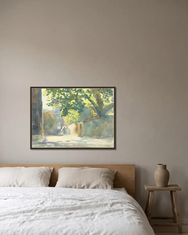 Oslněná zeď pod stromem, John Singer Sargent v rámu na stěně