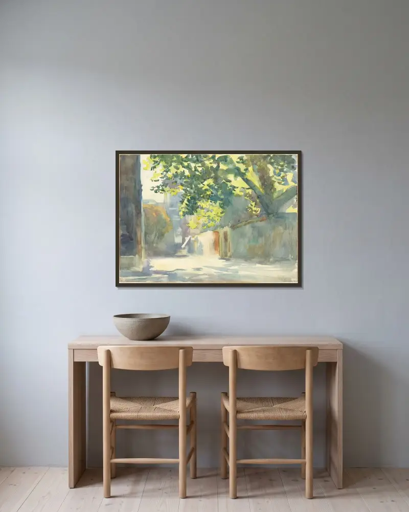Oslněná zeď pod stromem, John Singer Sargent v rámu na stěně