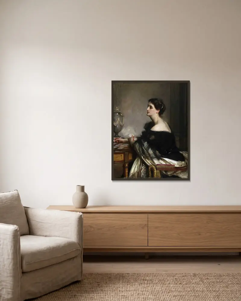 Sybil Frances Grey, later Lady Eden av John Singer Sargent inramad på en vägg